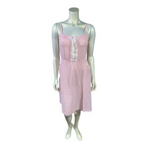 Vintage 90s Junior Wiz Pink & White Seersucker Sundress with Eyelet Trim Size 5